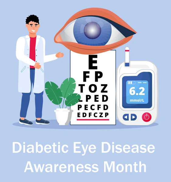 糖尿病眼疾意识月概念向量为医疗博客 庆祝活动在11月举行 葡萄糖计 注射器 — 图库矢量图片