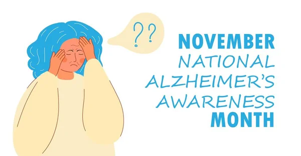 Εθνικό Μήνα Ευαισθητοποίησης Για Αλτσχάιμερ Στις Ηπα Εμφανίζονται Άνοια Νευρολογία — Διανυσματικό Αρχείο