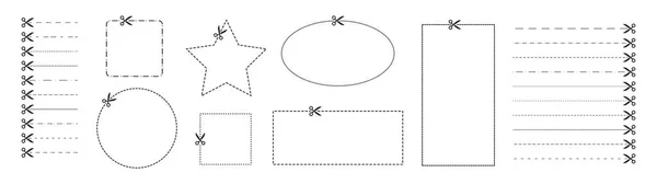 Scherenschnitt Vektor Set Vorhanden Schere Mit Zeilenabbildung Papiergeschnittene Designvorlage Umrisssymbol — Stockvektor