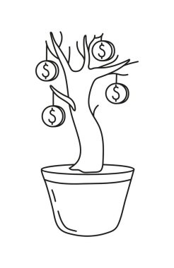 Para ağacı ikonu karalama tarzında. Finansal uzman yardımı, planlama stratejisi, gelir büyüme vektörü ui hikayeleri. Başarılı yatırım, iş büyümesi.
