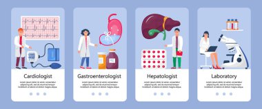 Pyelonefrit, sistit konsepti gösterilir. Urolithias, nefropati uygulama şablonları. Küçük doktorlar böbrekleri tedavi eder. Gastroenterolog doktor randevusu. Kardiyolog kan basıncını ölçüyor.