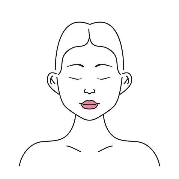面部按摩 面部皮肤护理在家里 漂亮的女孩在皮肤上涂奶油 女人做面部按摩 以线条的形式展现手部运动的概念 — 图库矢量图片