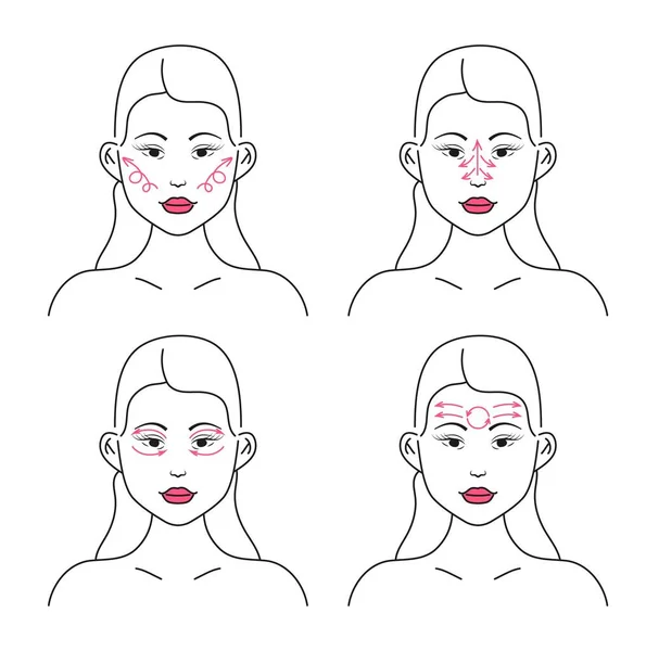Massagem Linha Rosto Massagem Facial Cuidados Com Pele Facial Casa — Vetor de Stock