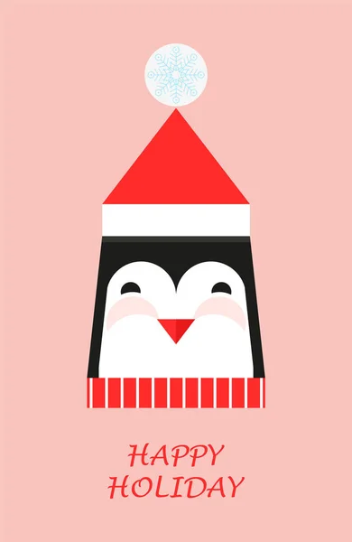Novoroční Přání Geometrickém Stylu Tučňák Přeje Šťastné Svátky Blahopřání Nordic — Stockový vektor