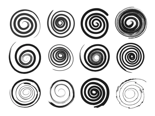 Grunge Spirale Zeichenvektorsatz Swirl Elemente Gesetzt Welle Psychedelisches Zeichen Hypnotische — Stockvektor