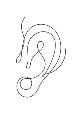 Devamlı çizgi şeklinde beş insan duyusu. El çizimi biçiminde kulak çizgisi resim simgesi, doğrusal illüstrasyon.