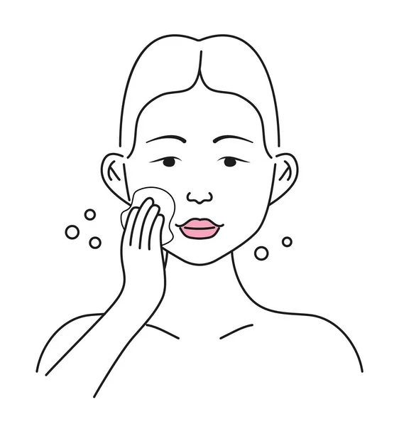Wash Frau Gesicht Symbol Vektor Schritt Für Schritt Kosmetische Verfahren — Stockvektor