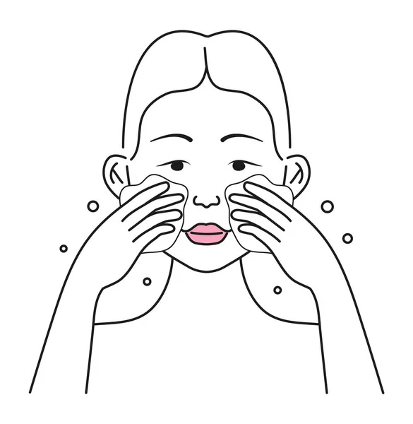 Wash Frau Gesicht Symbol Vektor Schritt Für Schritt Kosmetische Verfahren — Stockvektor