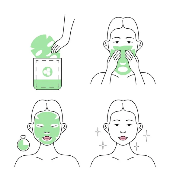 Gesichtsmaske Blatt Anwendung Symbol Vektor Gesichtspflege Behandlung Wellness Behandlung Entspannung — Stockvektor