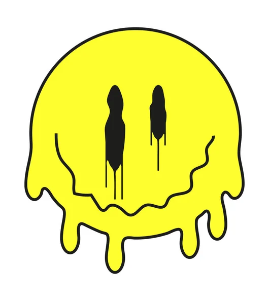Groovy Smiling Faces Vector Retro Doodle Dripping Emoji Funny Lsd — Stockvektor