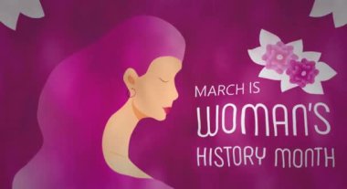 Woman history month video on flat style. Event is celebrated in March in USA, United Kingdom, Australia. Girl power and feminism illustration for web, poster, banner. Diverse races society.