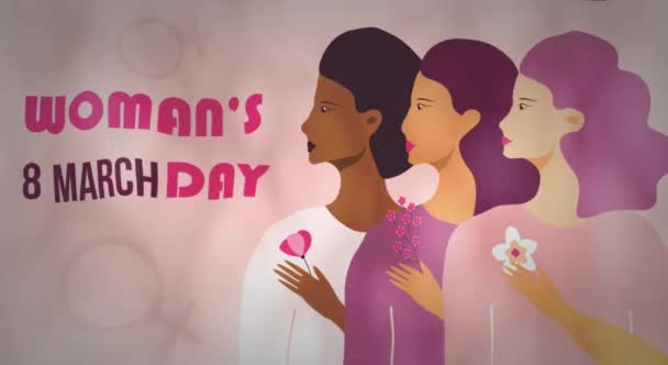 Womans Day Postcard Video Flat Style Event Celebrated 8Th March — Stockvideo