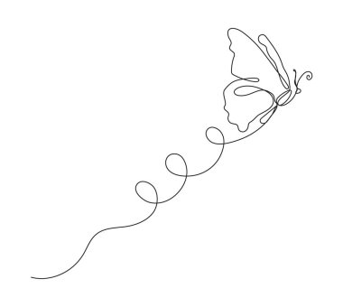 Kelebek sürekli çizgi vektörü. Minimalist hatları olan bir böcek. Taslak biçiminde sevimli kelebek çizimi.