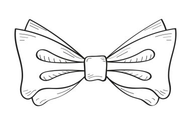 Karalama stilinde yay vektör illüstrasyonu. Düğün için eski boyun yayı. Moda, uygulama ve internet için el çizimi kurdele.