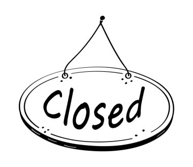 Kapalı kapı etiketi vektör el çizimi. Dükkan kapısı çizim stili çizim çizimi. Pencere açık dükkan etiketi.