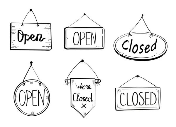 Open Closed Door Tag Set Vector Shop Door Badge Illustration — Stock Vector