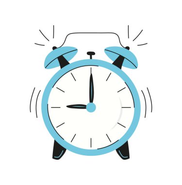 Çalar saat, uyanma zamanı. Çalar saati karalama stilinde uyandır. Mavi saat, zil çalıyor..