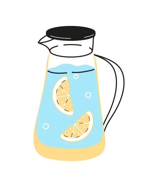 Ilustracja Wektora Wody Cytrynowej Stylu Bazgrołów Dzbanek Zimną Lemoniadą Odśwież — Wektor stockowy