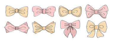 Çizim tarzında yay renginde vektör çizimi. Moda, uygulama ve internet için el yapımı kurdele. Düğün için boyun eğme..