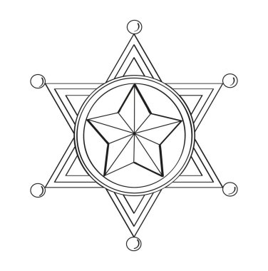 Polis rozeti vektörü karalama tarzında. Şerif, Marshal etiket çizimleri. Korucu, polis madalyonları. İşaretler, güvenlik ajanının çıkartmaları. Ulusal günler için kanun uygulama amblemleri.