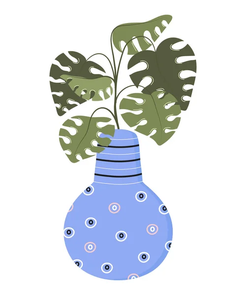 Monstera 棕榈家庭植物与粘土壶与饰物向量集 种植在盆栽或种植中的植物 美丽的天然家园 城市丛林的幻影 — 图库矢量图片