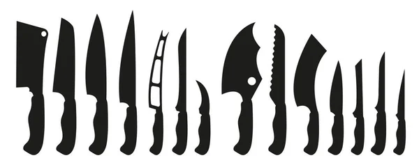 stock vector Black kitchen knives set vector. Silhouette professional kitchen knives for cutting meat, vegetables., Kitchenware for cutting, blade cook for restaurants, cafes.