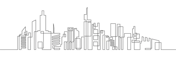 Durchgehende Linienzeichnung Von Haus Wohnbaukonzept Panoramalandschaft Der Metropolarchitektur Wolkenkratzer Modernes — Stockvektor