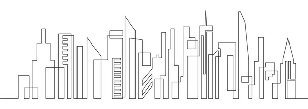 Durchgehende Linienzeichnung Von Haus Wohnbaukonzept Panoramalandschaft Der Metropolarchitektur Wolkenkratzer Modernes — Stockvektor