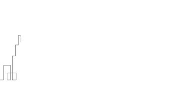 Ev hareketinin kesintisiz çizimi, konut inşa klipsi. Metropolis mimarisinin panoramik manzarası, gökdelenler. Modern şehir manzarası sürekli bir doğrusal animasyon.