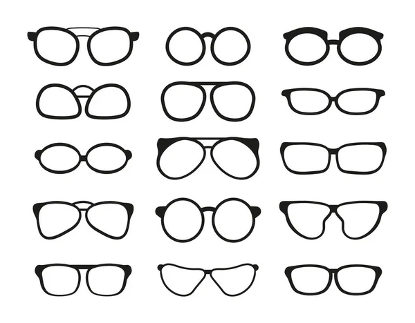 メガネシルエットベクトル サングラスのフレーム 視力矯正の光景フレーム 近さと遠さのための光学レンズフレーム 男性と女性のためのコンピュータとファッションメガネ — ストックベクタ