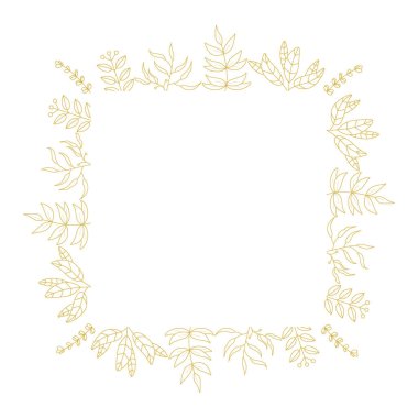 Altın Kare botanik çerçeve vektörü. El yapımı altın çiçekli kenarlar. Düğün kare çerçeve tasarımı.
