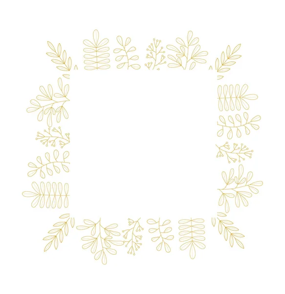 Altın Kare Botanik Çerçeve Vektörü Yapımı Altın Çiçekli Kenarlar Düğün — Stok Vektör