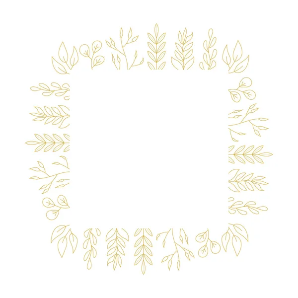 Cornice Botanica Golden Squared Vettore Bordi Floreali Dorati Disegnati Mano — Vettoriale Stock