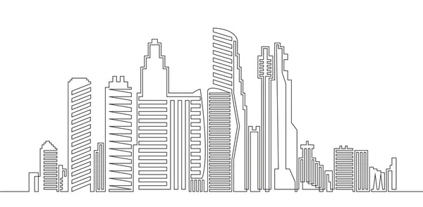 家の連続線画 大都市建築 高層ビルの近代的で流行のパノラマの風景 都市景観連続1つの線形図 住宅建築の概念 — ストックベクタ