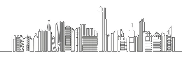 Cityscape Непрерывный Однолинейный Вектор Линейный Ручной Рисунок Домов Небоскребов Горизонтальный — стоковый вектор