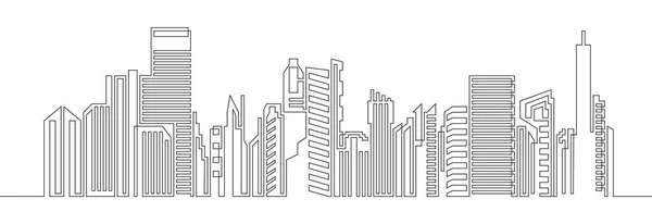 Cityscape Spojitý Jednořádkový Vektor Lineární Ručně Kreslené Domy Mrakodrapy Horizontální — Stockový vektor