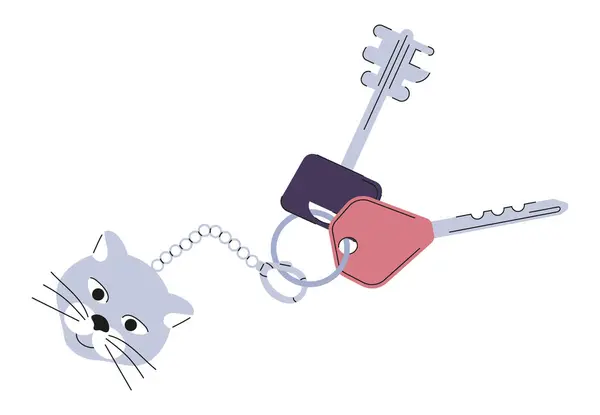 stock vector Keychains vector. Pendants in shape of bow, cat, hearts, chain. Trinkets, keyholders and keyrings element.