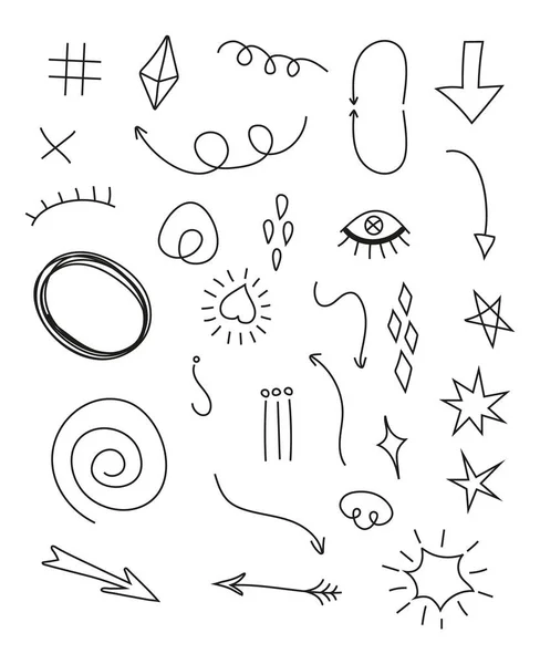 Elementi Infografici Doodle Vettore Social Media Bolle Specech Frecce Corone — Vettoriale Stock