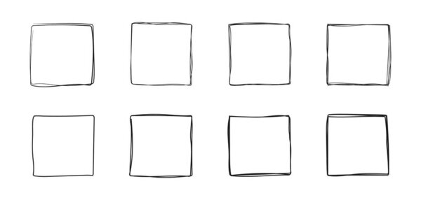 Векторный набор квадратов в стиле эскиза. Линия рамок нарисована вручную. бесконечная линия квадратной формы для Интернета, социальных сетей. Doodle esign elements style.