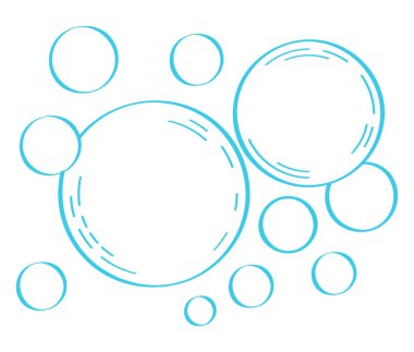 Su kabarcığı karalama tarzında. Baloncuklar elle çizilmiş. Çizim tarzında çizgi suyu düşer. Köpük damlası, köpük ya da soda ana hatları. Köpük jöle, şampuan, çamaşır tozu..