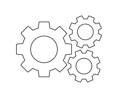 Vites çarkı sürekli çizgi vektör çizimi. Yuvarlak tekerli metal sembol şirketinin takım çalışması konsepti. Dinamik tek çizgi, dişli dişlileri hareket ettiriyor.