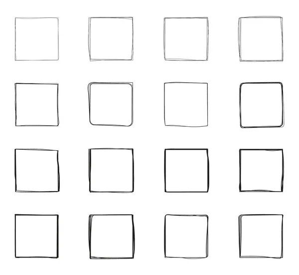 Squares Line Grunge Vector Set Sketch Style Frames Outline Hand — Stock Vector