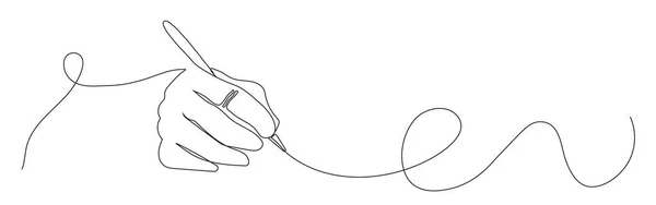 連続的な様式のペンを握る手 書くか またはデッサン ペンラインアートイラスト 連続的なラインの芸術様式の鉛筆を握る手 — ストックベクタ