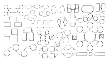 Doodle adım bilgi grafikleri vektör ayarladı. Çember, ok, kare kare bilgi. Sıra diyagramları oluşturmak için metin kutuları ve oklar. Ticari bilgi için satır ögeleri.