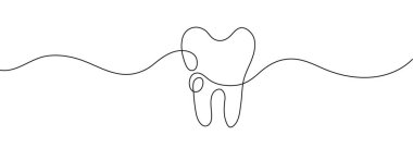Tooth icon vector in continuous line drawing style. Caries, tartar or tooth cyst treatment icon vector. Dental crown and filling, whitening of teeth. Removal tooth and x-ray. clipart
