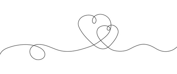 Hearts continuous line vector. One continuous line art drawing for Valentine Day. Feeling harmony, character, animation concept