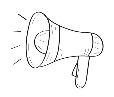 Megafon karalama ikonu vektörü. Beyaz arka planda Retro megafon. Taslak şeklinde bir iş tabelası. Ofis el çizimi simgeler çizer.