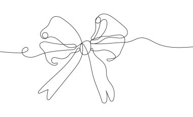 Yay vektör illüstrasyonunu sürekli çizgi şeklinde bağla. Düğün için klasik boyun yayı. Moda için el yapımı kurdele..