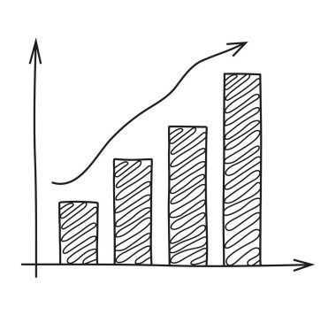 Yükselen histogram. Çizim stili grafik vektörü. Yakınlık, istatistik, mali tablo.