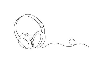 Devamlı hat şeklinde kulaklık. Sevgililer günü davetiyesi, ana hatlarıyla. Düzenlenebilir vuruş için romantik vektör çizimi.